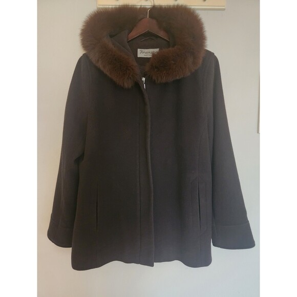 VTG Forecaster Platinum SZ 10 Brown Lambs Wool Blend Fox Fur Trim Hooded Coat - Picture 14 of 14